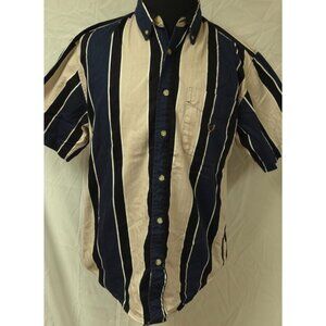 Vtg Coliseum Classic Mens Large SL Color Block Stripes Textured Denim Shirt
